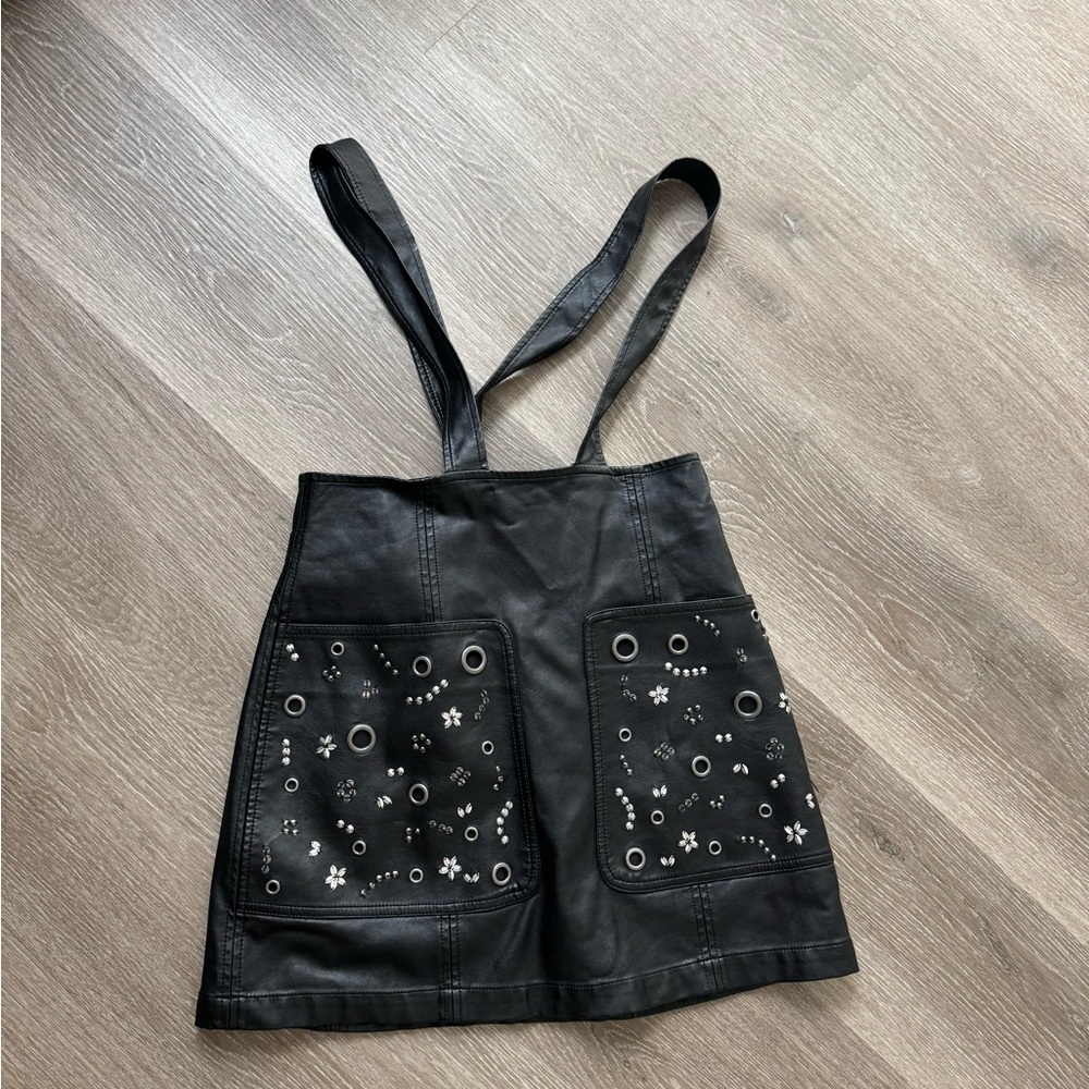 Guess Black Leather Skirt with Embellished Pockets
